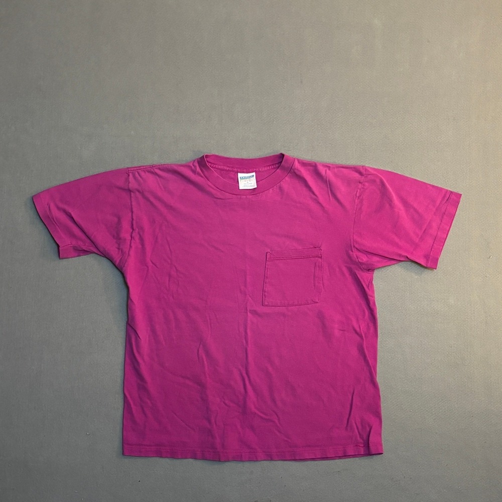 Vintage Cheetah Mervyns Magenta Pocket T-Shirt Mens Medium USA Single Stitch